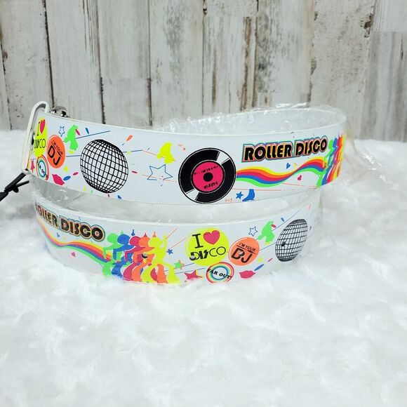 Roller Disco Leather Belt White Size Small - Picture 5 of 8